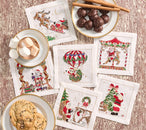 Santa Cocktail Napkins in White & Multi, Set of 6 in a Gift Box