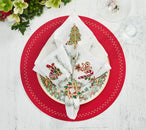 Xmas Trellis Napkin in White, Red & Green, Set of 4