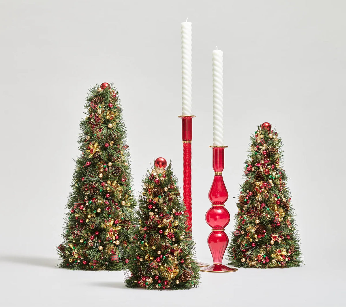 Tinsel Xmas Tree in Green/Red & Gold, 12"