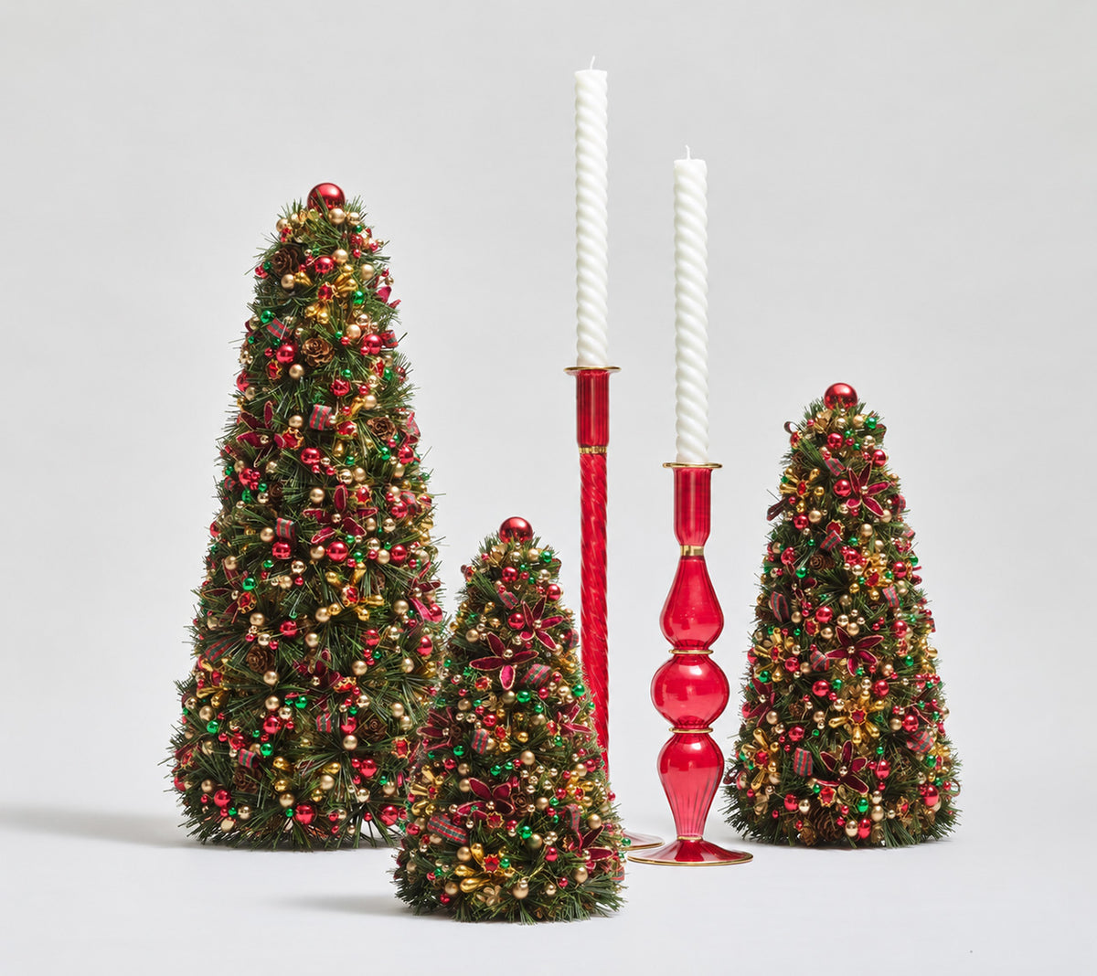Tinsel Xmas Tree in Green/Red & Gold, 12"