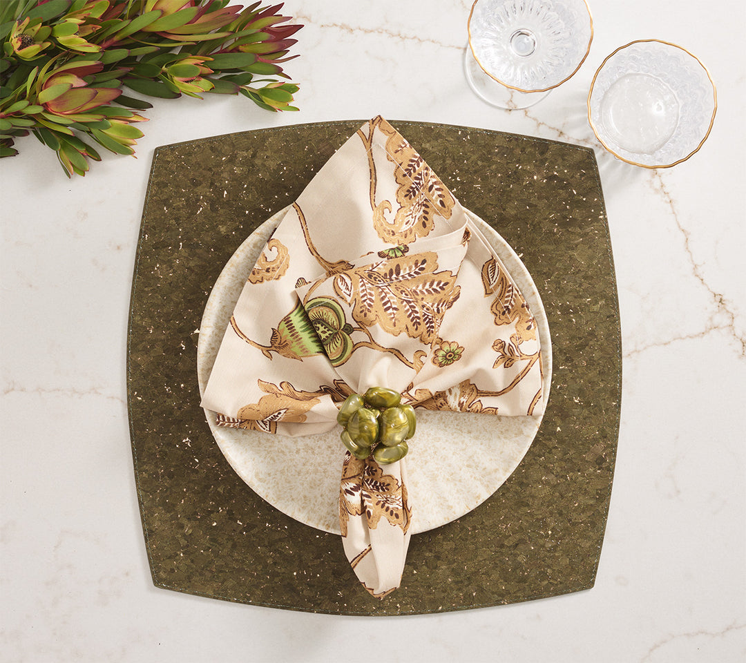 Bonton Napkin Ring in Green & Gold, Set of 4