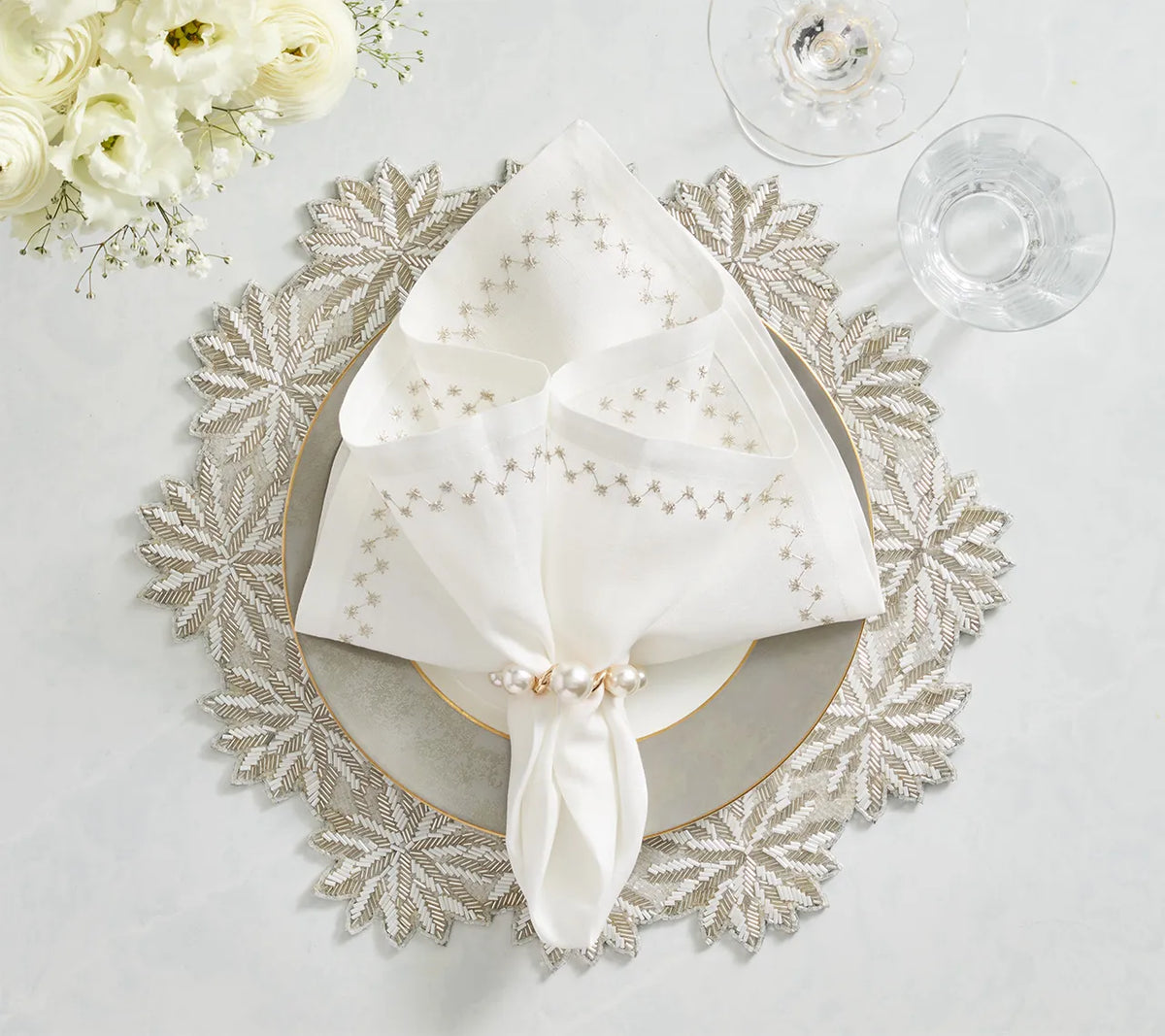 Winter Lace Placemat in Silver & Crystal, Set of 2