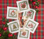 Xmas Trellis Cocktail Napkins in White & Multi, Set of 6 in a Gift Box