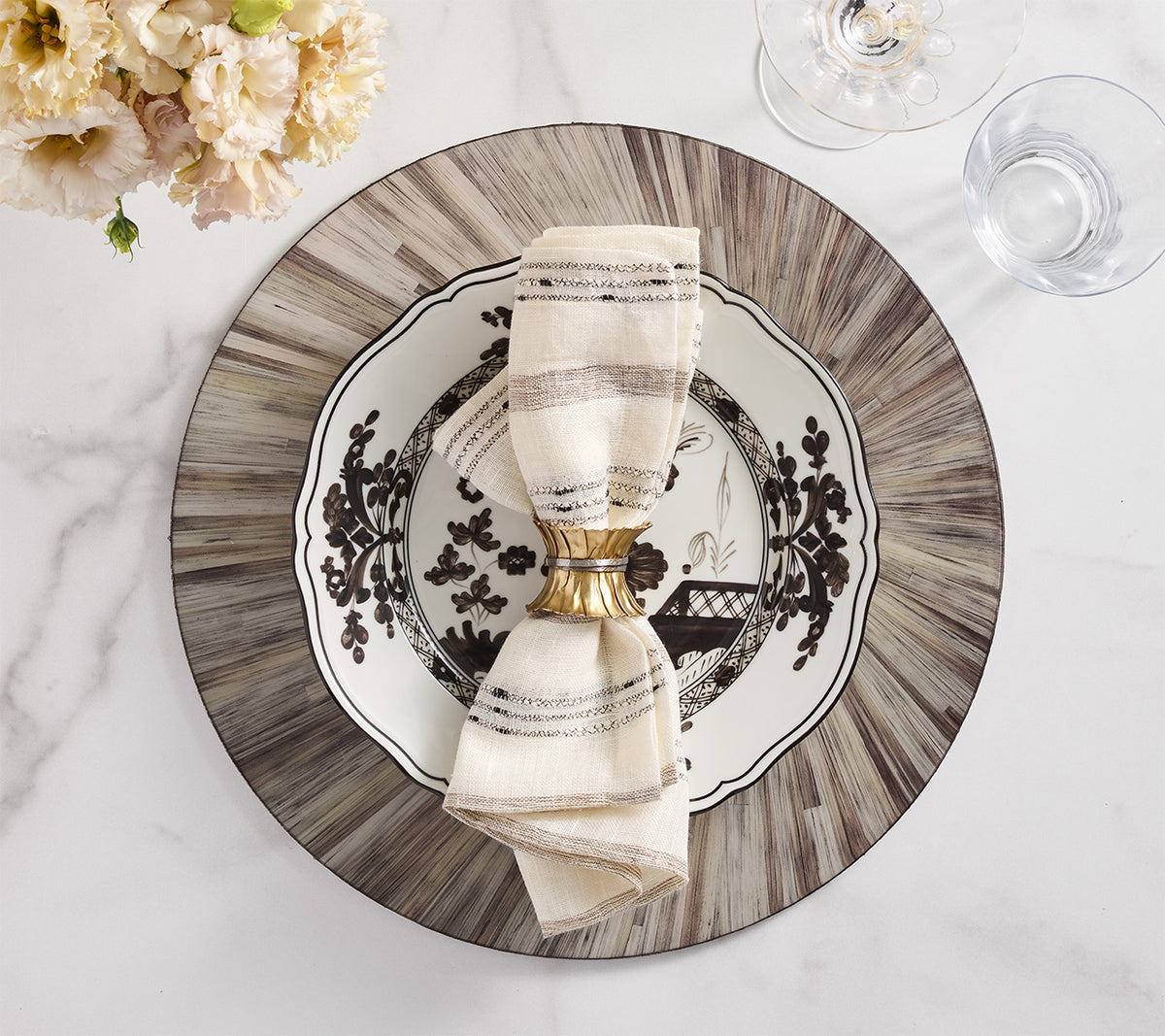 Clinched Napkin Ring in Gold & Silver, Set of 4