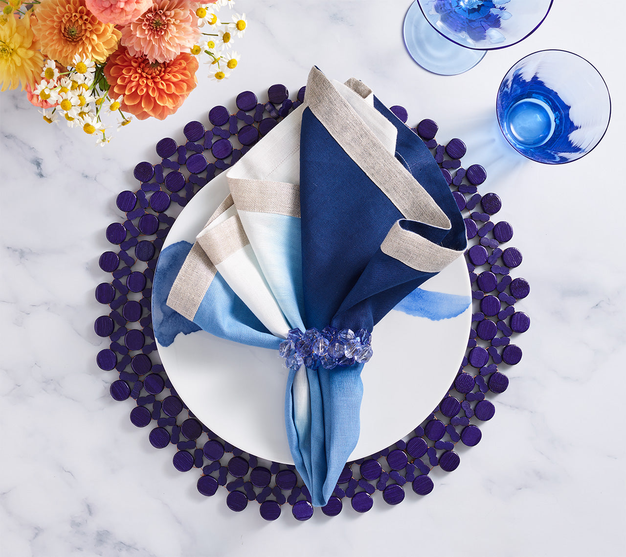 Round Bamboo Placemat in Navy Blue