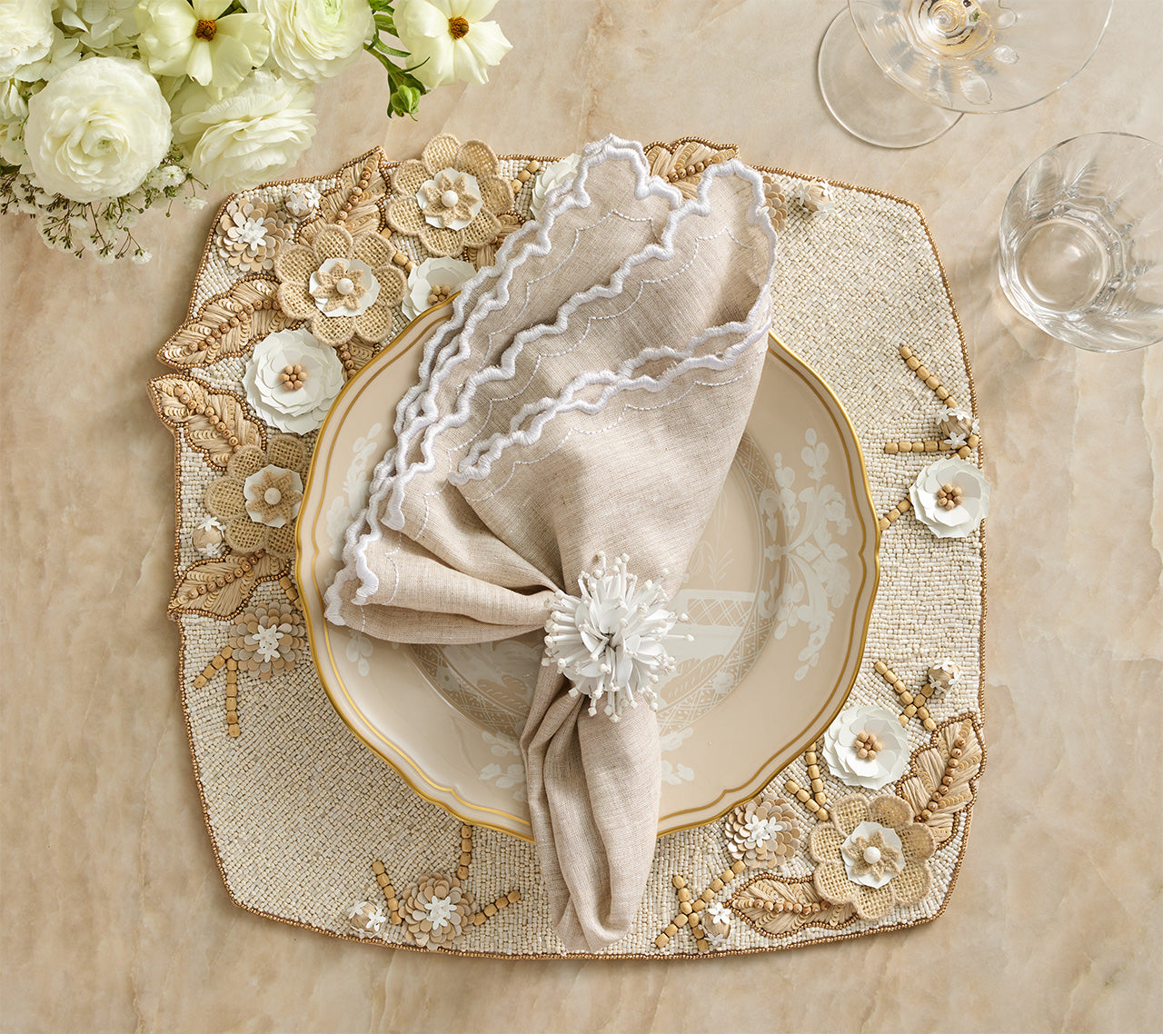 Bramble Placemat in Ivory, Natural & Gold, Set of 2