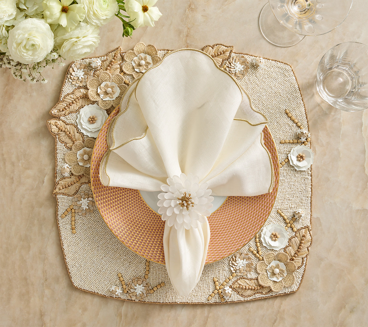 Bramble Placemat in Ivory, Natural & Gold, Set of 2
