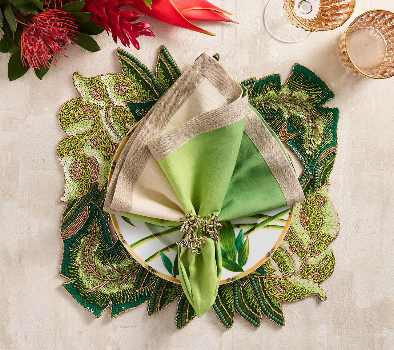 Dip Dye Napkin in Natural & Green, Set of 4