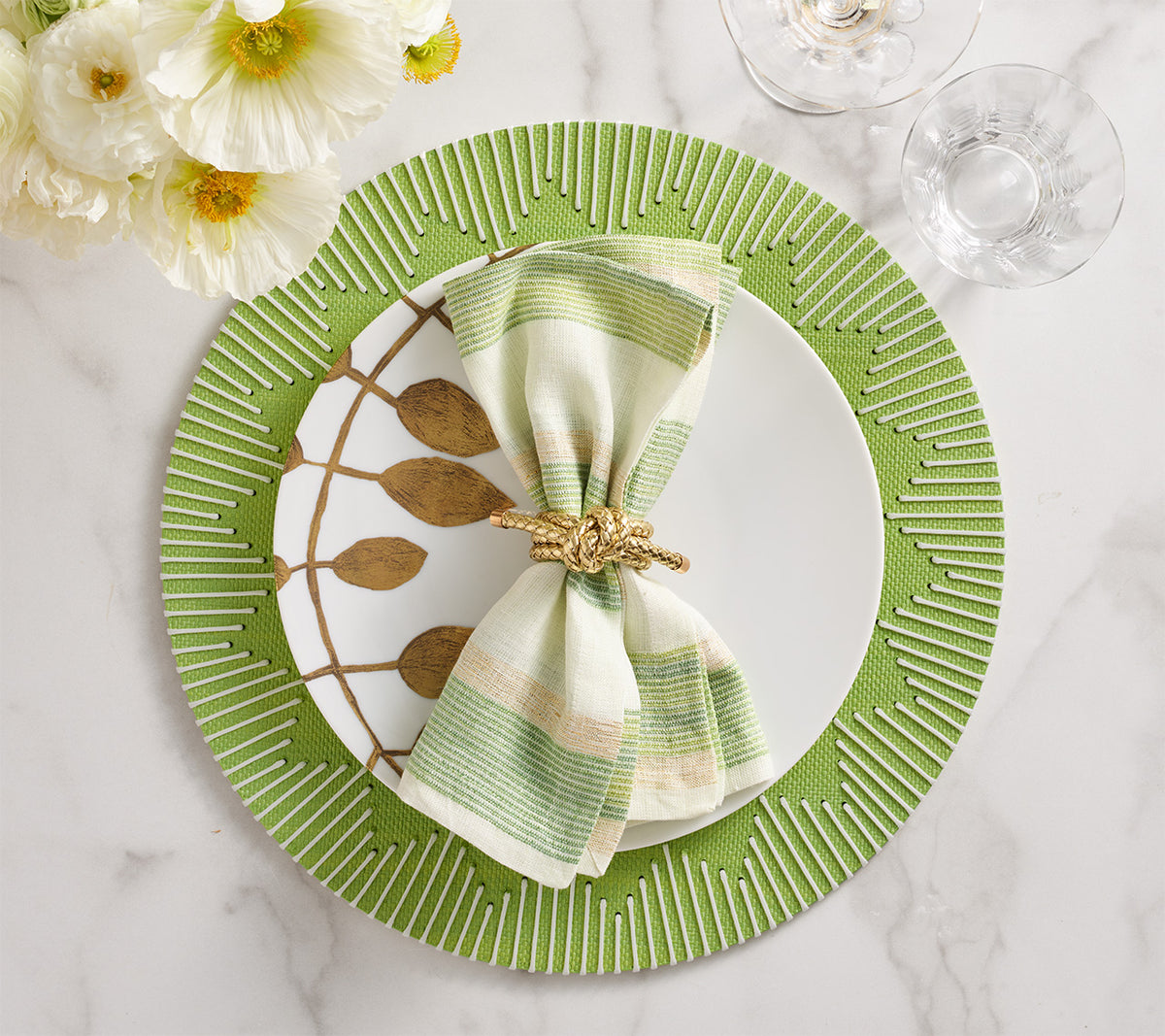 Dream Weaver Placemat in Green & White, Set of 4