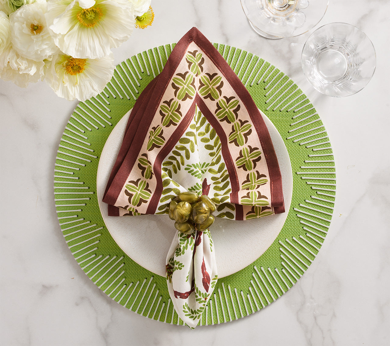 Dream Weaver Placemat in Green & White, Set of 4