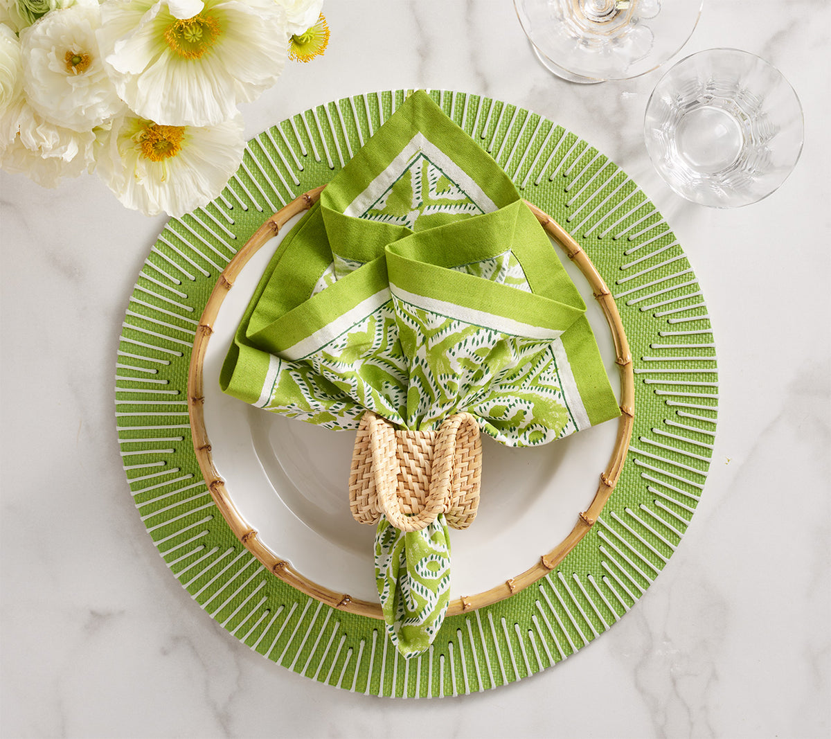 Dream Weaver Placemat in Green & White, Set of 4