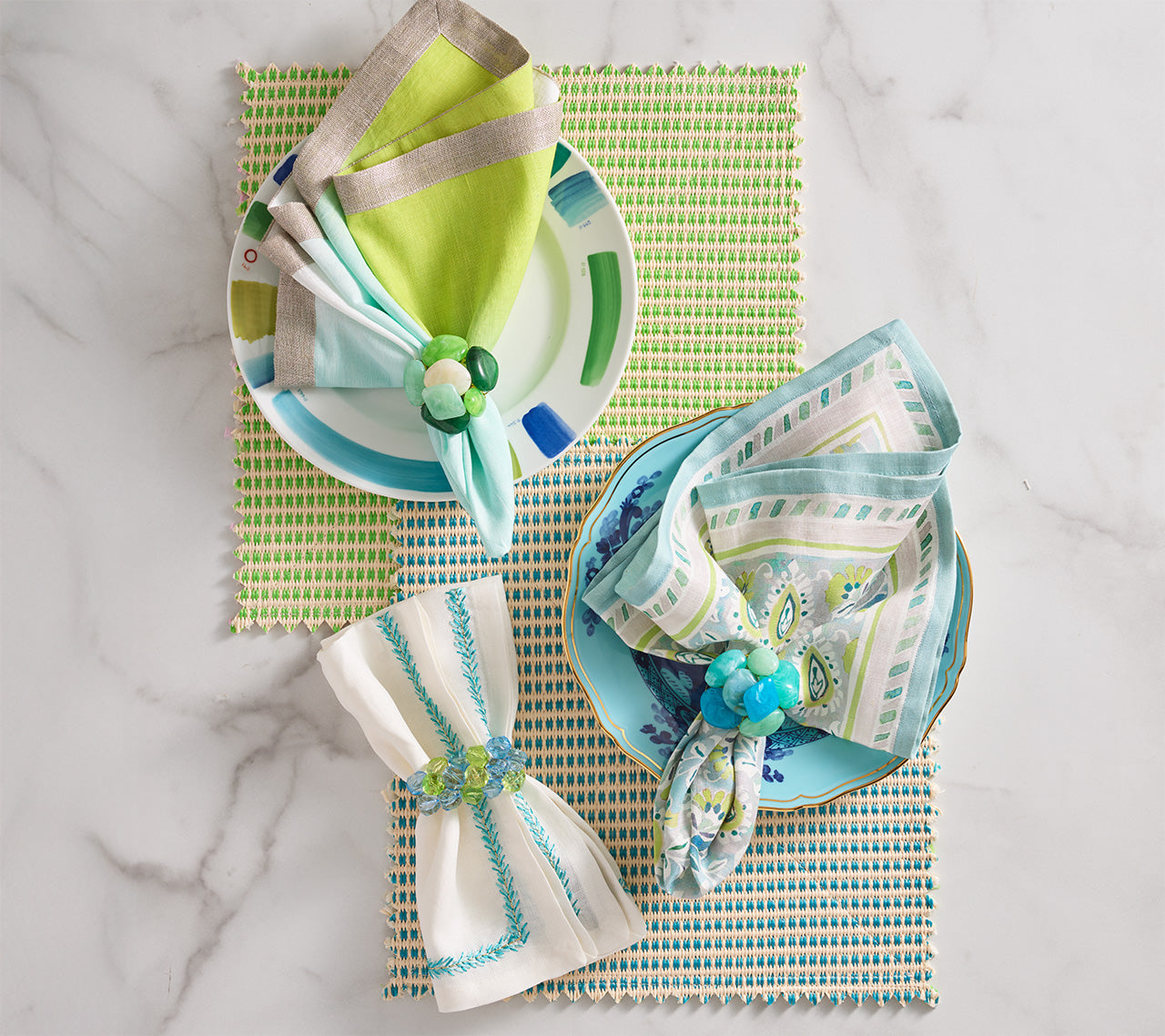 Duet Reversible Placemat in Blue & Green, Set of 4