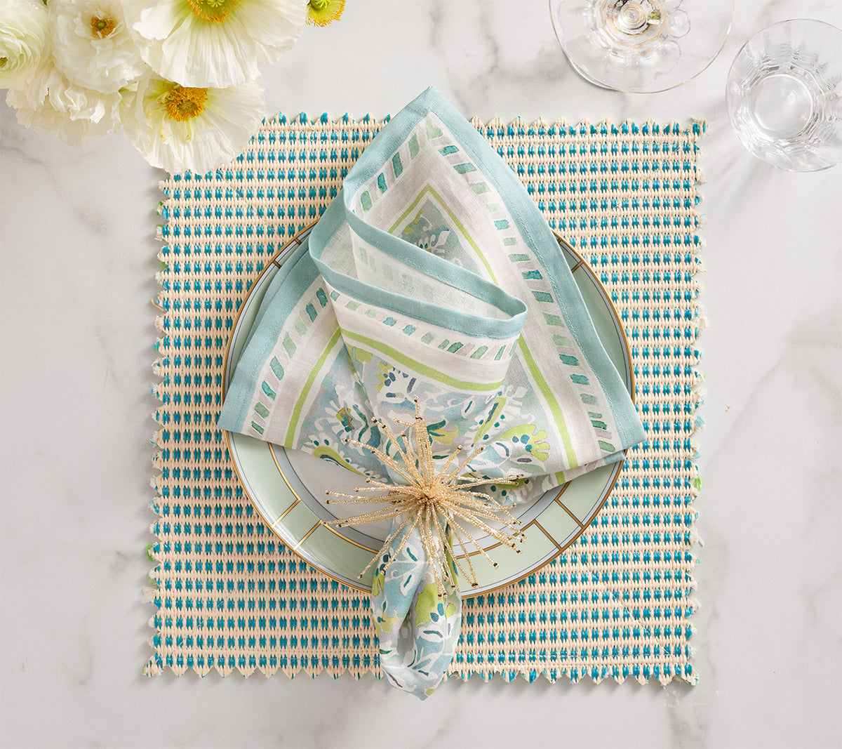 Mira Napkin in Seafoam & Green, Set of 4