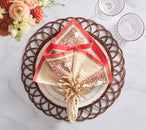 Filigree Napkin in White, Coral & Brown, Set of 4