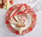 Filigree Napkin in White, Coral & Brown, Set of 4
