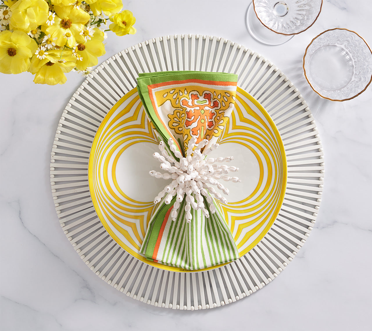 Filigree Napkin in White, Yellow & Green, Set of 4