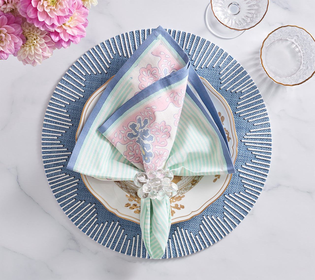 Filigree Napkin in White & Sorbet, Set of 4