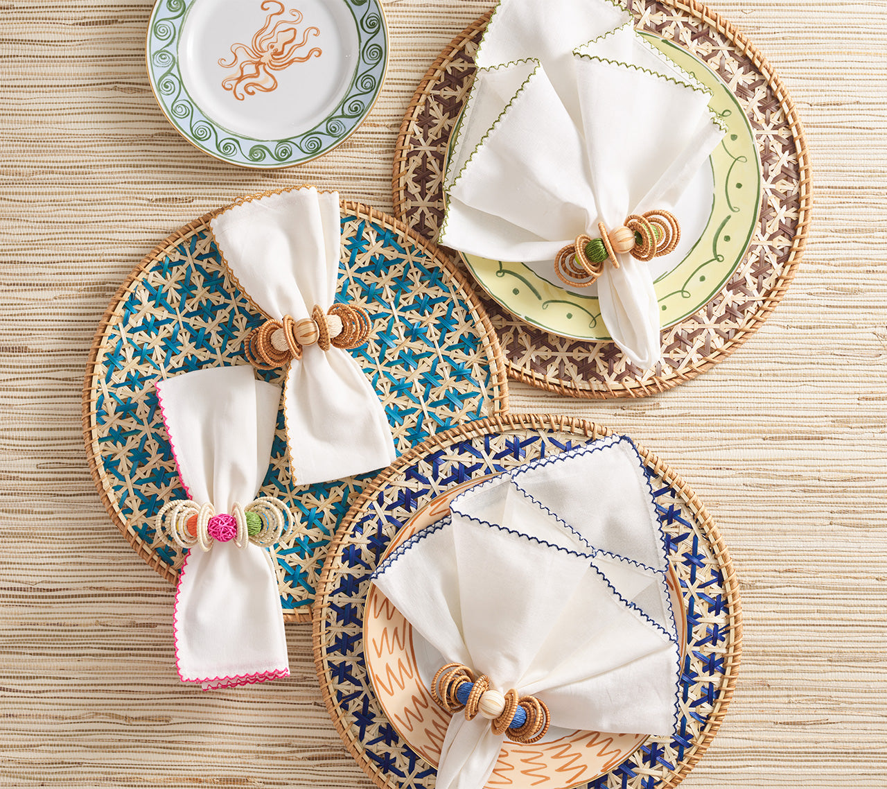 Calypso Napkin Ring in Natural & Brown, Set of 4