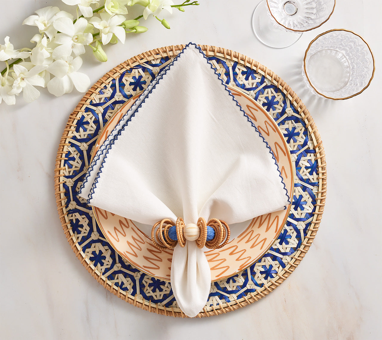 Lanai Placemat in Natural & Blue, Set of 4
