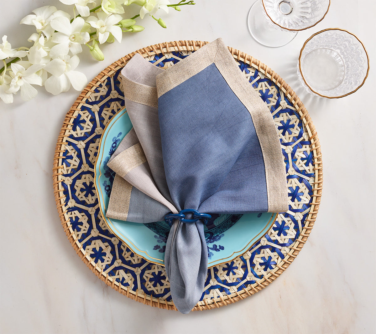 Lanai Placemat in Natural & Blue, Set of 4
