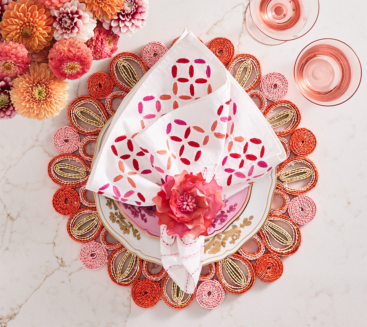 Marisol Placemat in Pink & Orange, Set of 4