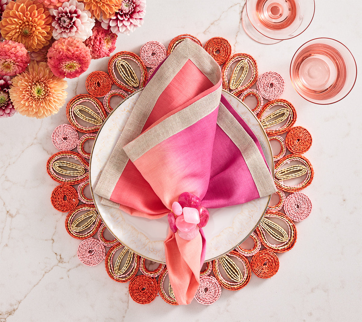 Dip Dye Napkin in Fuchsia and Orange, Set of 4