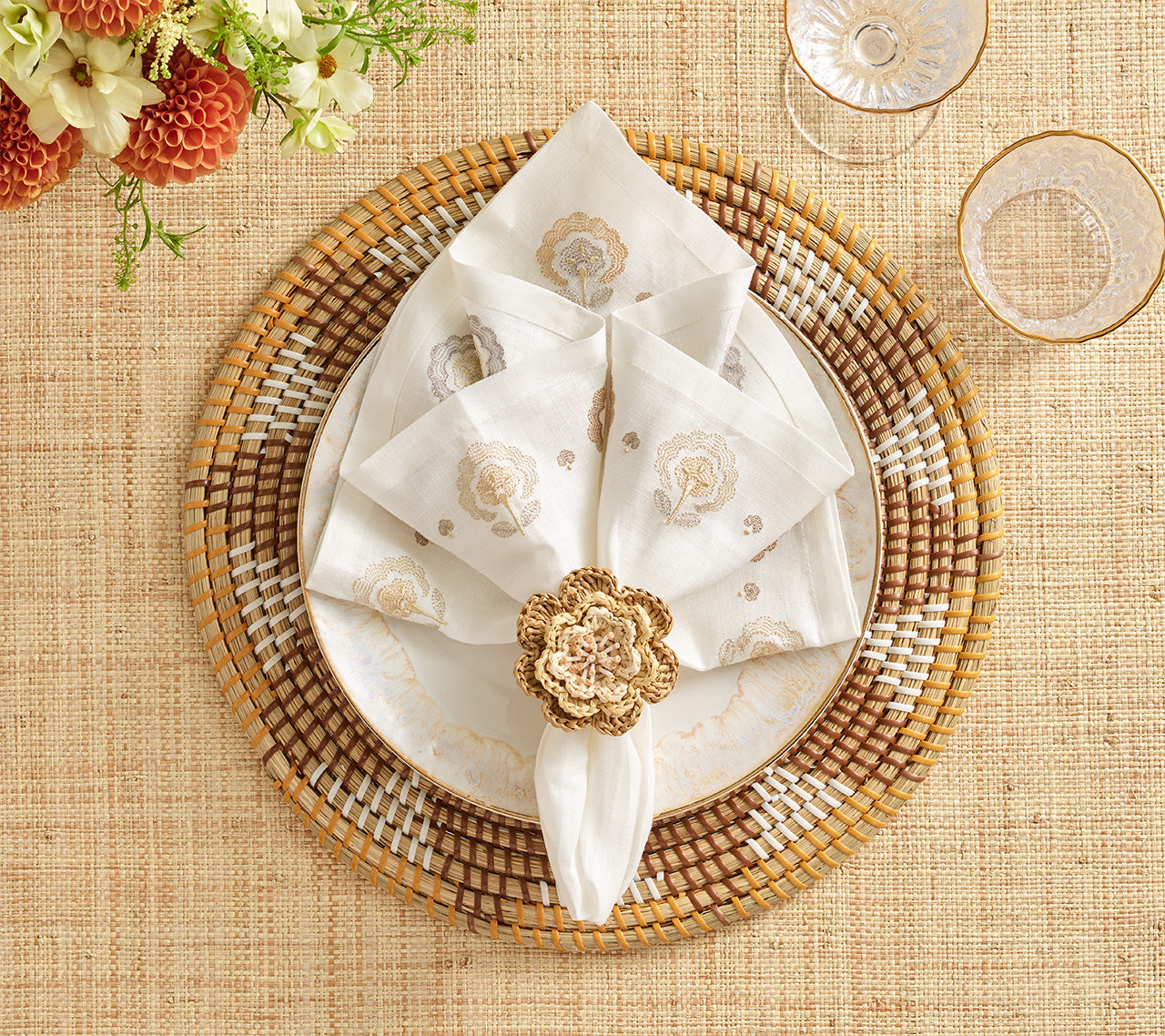 Carnation Napkin in White, Natural & Gray, Set of 4