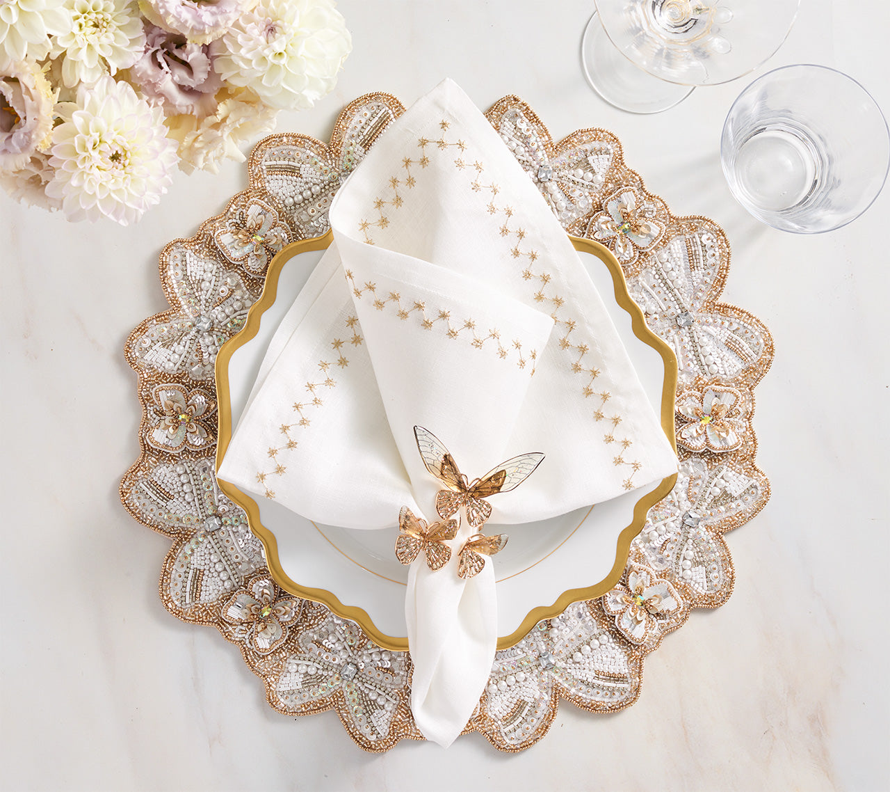 Monarch Placemat in Champagne & Crystal, Set of 2