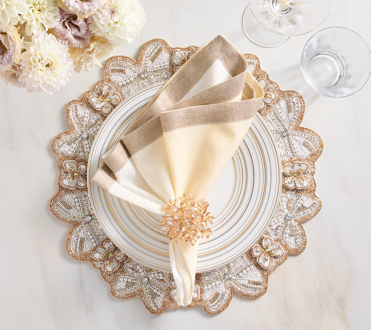 Monarch Placemat in Champagne & Crystal, Set of 2