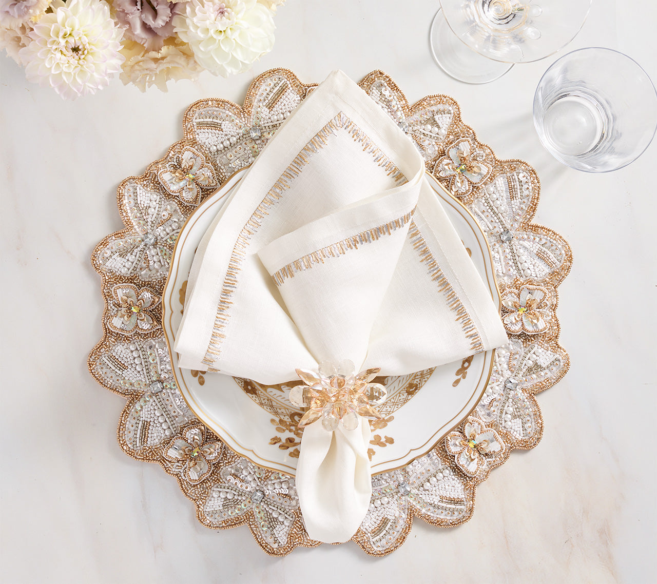 Ninapharm ACTIVAGE PRECIOUS+ 4本セット Spectra Napkin Ring in Champange & Crystal, Set of 4 in a Gift Box