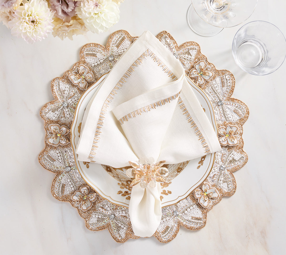 Spectra Napkin Ring in Champange & Crystal, Set of 4 in a Gift Box