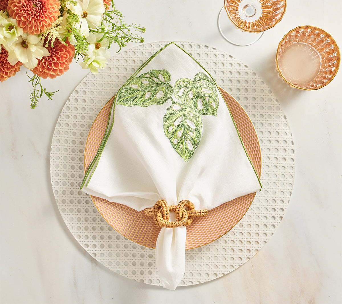 Calypso Napkin in White & Green, Set of 4