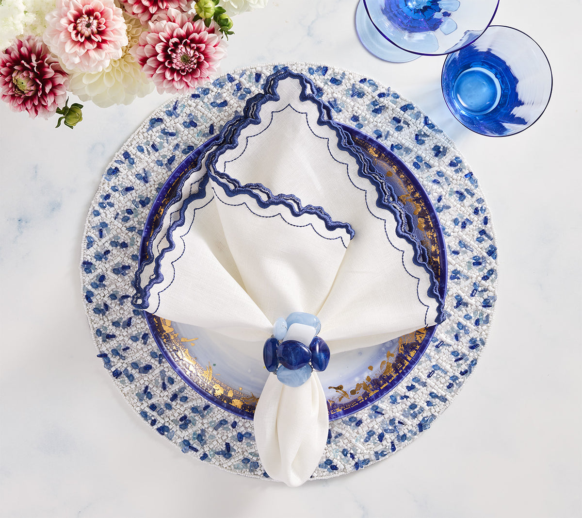 Arches Napkin in White & Blue, Set of 4