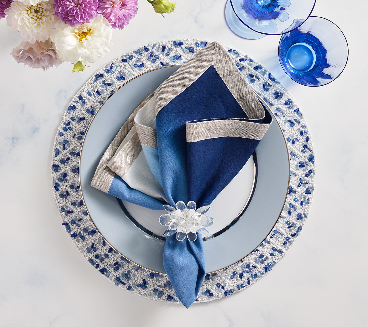 Rush Placemat in White & Blue, Set of 2