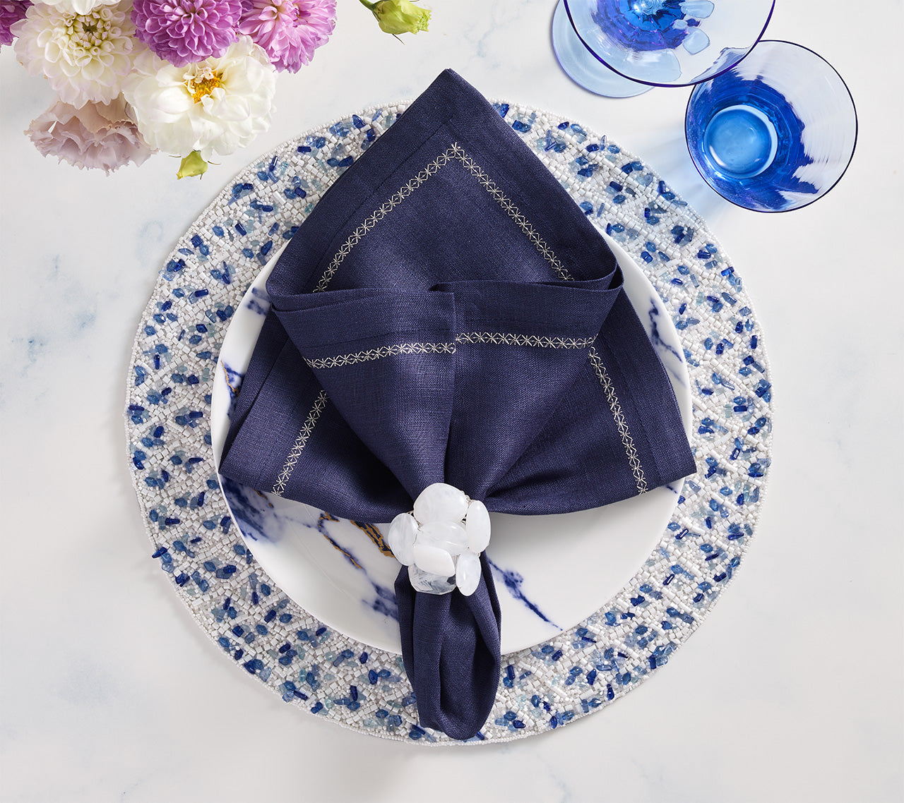 Rush Placemat in White & Blue, Set of 2