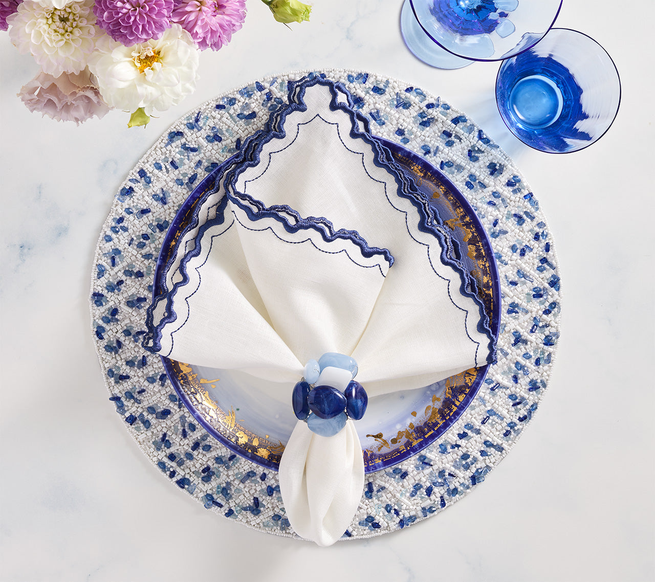 Rush Placemat in White & Blue, Set of 2