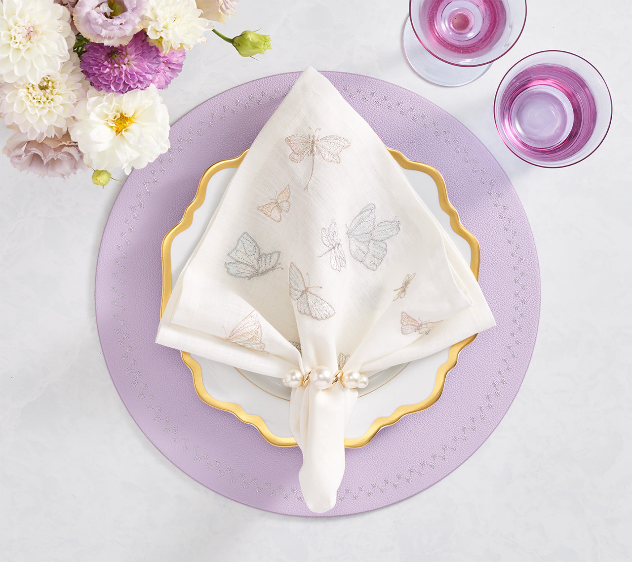 Pearl Drift Napkin Ring in Pearl & Gold, Set of 4