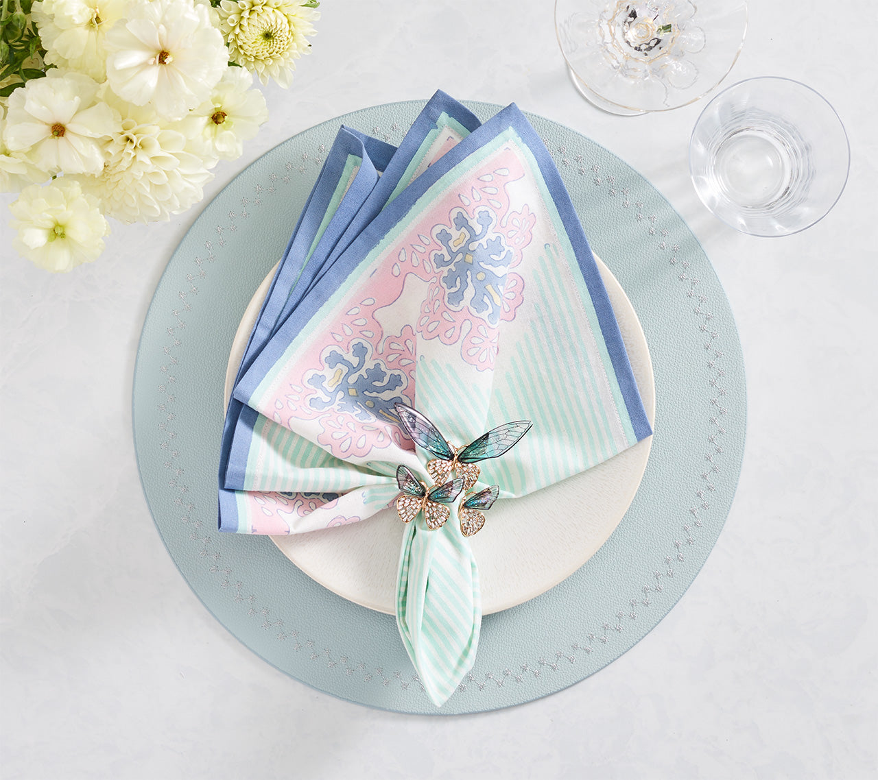 Filigree Napkin in White & Sorbet, Set of 4