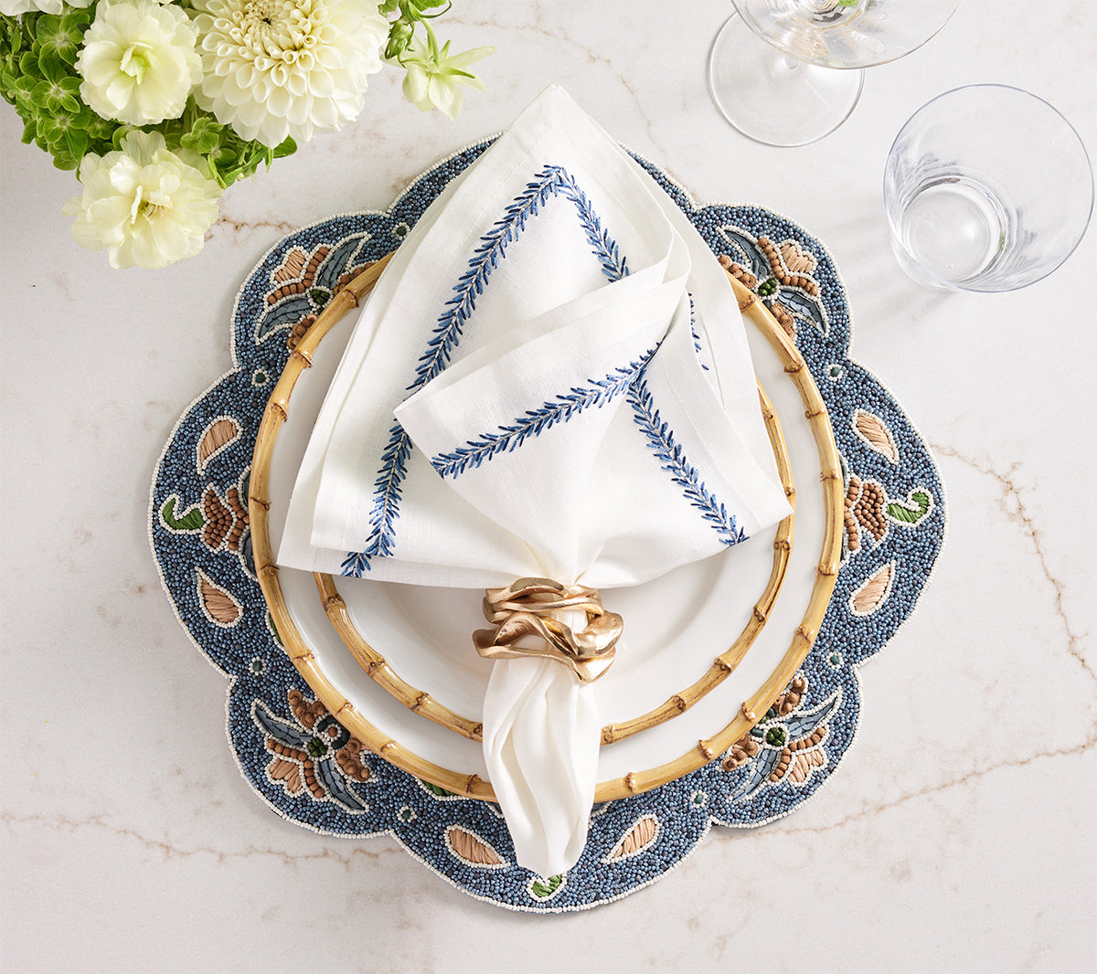 Jardin Napkin in White & Blue, Set of 4