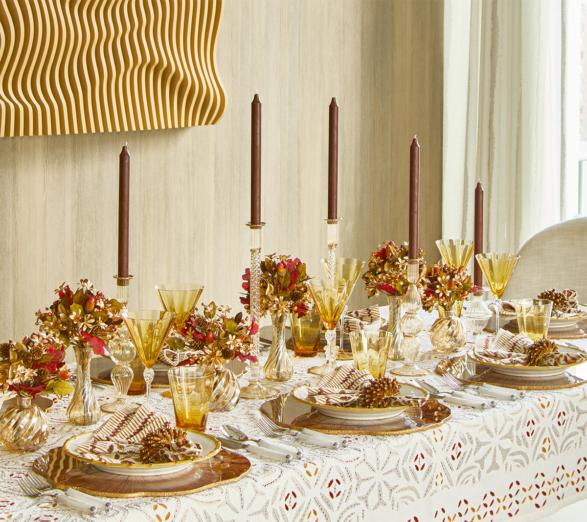 Malta Tablecloth in White & Brown