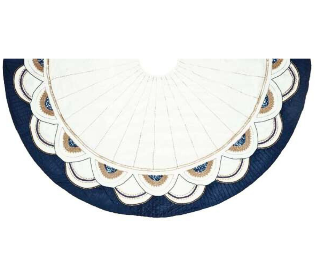 Sample: Midnight Blues 72" Treeskirt in Blue, White, and Gold