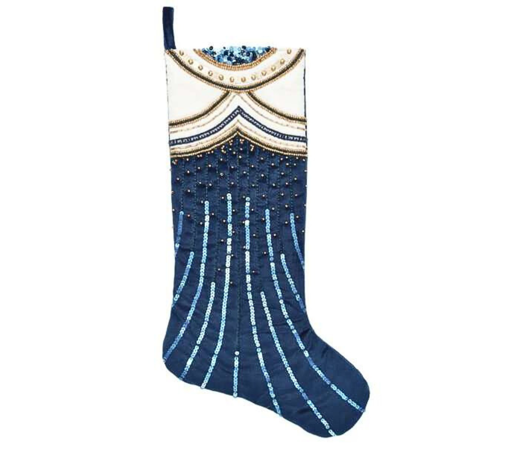 Sample: Midnight Blues Stocking in Blue, White, and Gold