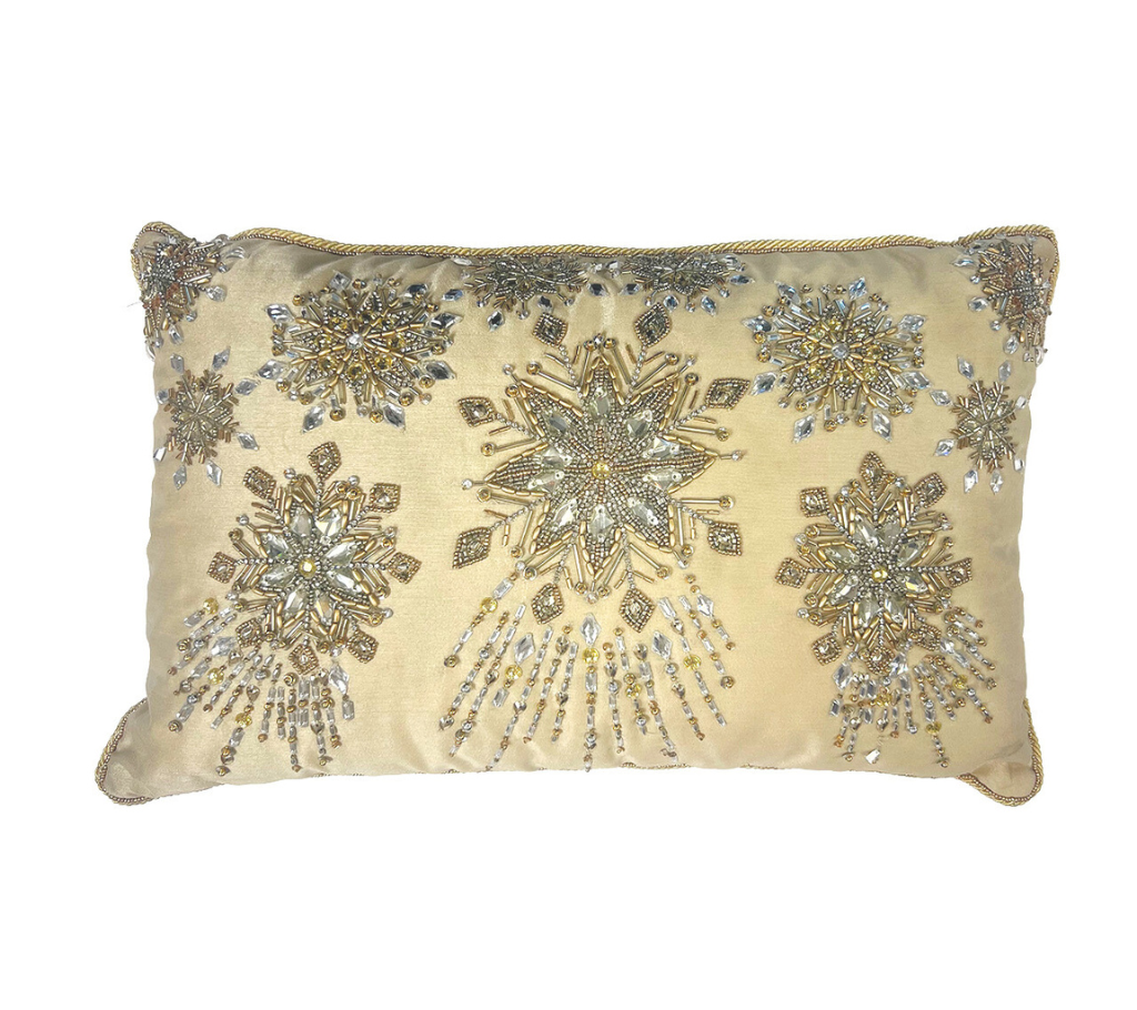 Sample: Enchanted Flakes Pillow in Gold & Silver