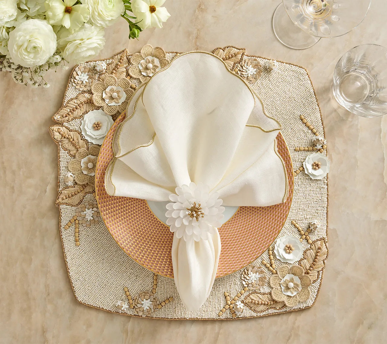 Bramble Placemat in Ivory, Natural & Gold, Set of 2