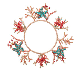 Kim Seybert Luxury Coral Charm Charger in Turquoise, Coral & Gold