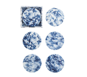 Waves Drink Coasters in White & Navy, Set of 6 in a Caddy