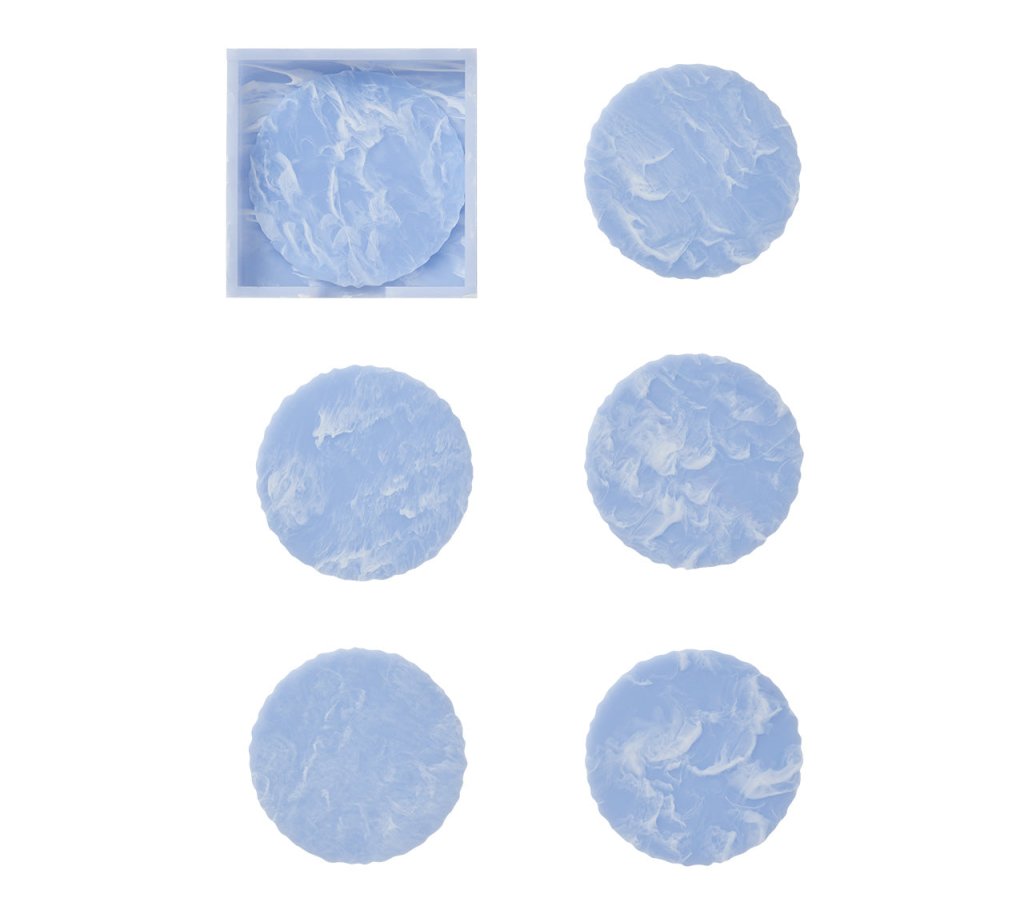 Cloud Coasters in Periwinkle, Set of 6 in a Caddy