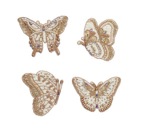 Kim Seybert, Inc.Papillon Coasters in Ivory & Gold, Set of 4 in Gift BagDrink Coasters