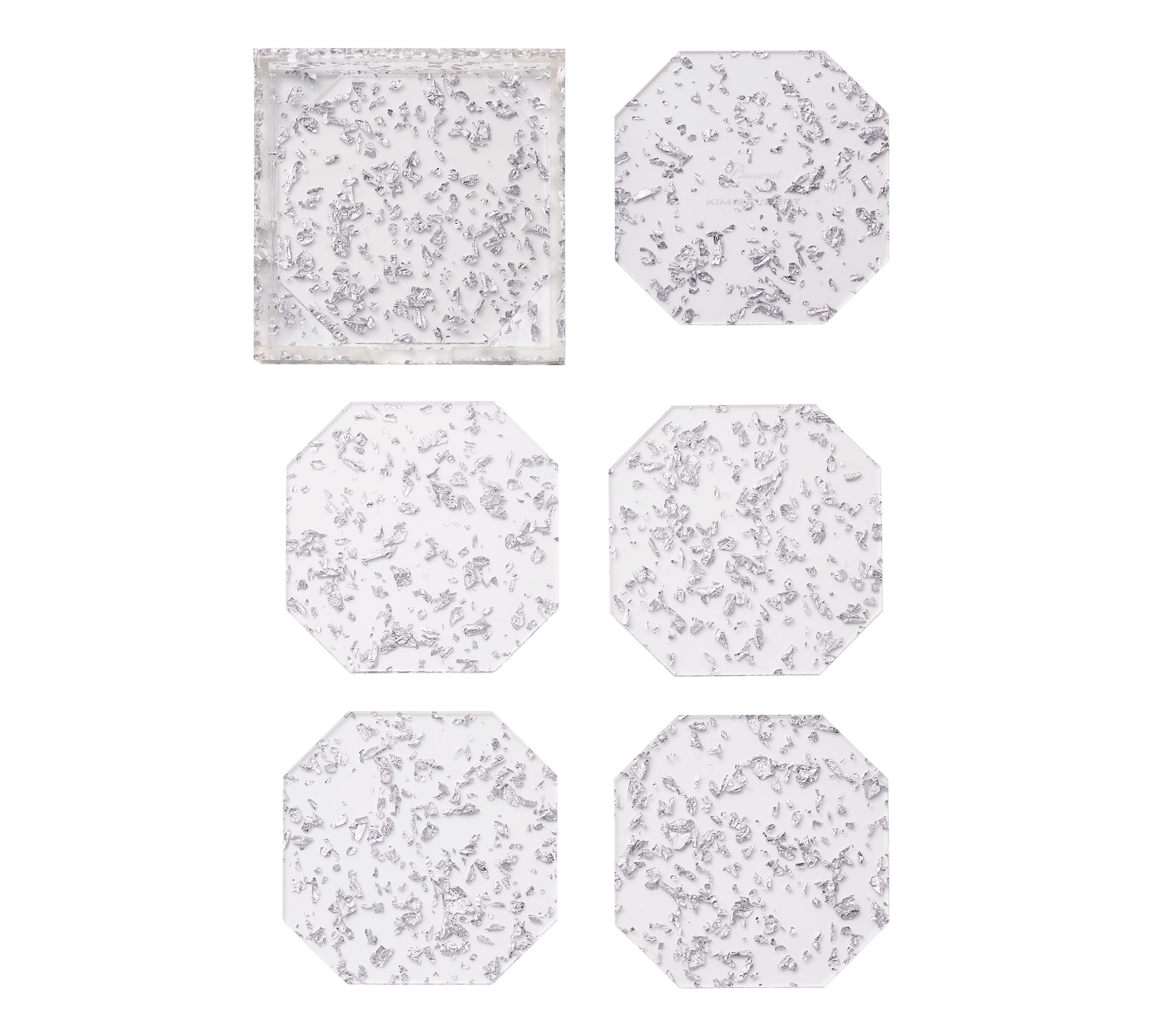 Shattered Coasters in Clear & Silver, Set of 6 in a Caddy