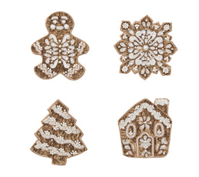 Holiday Cookies Coasters in Gold & White, Set of 4 in a Gift Bag